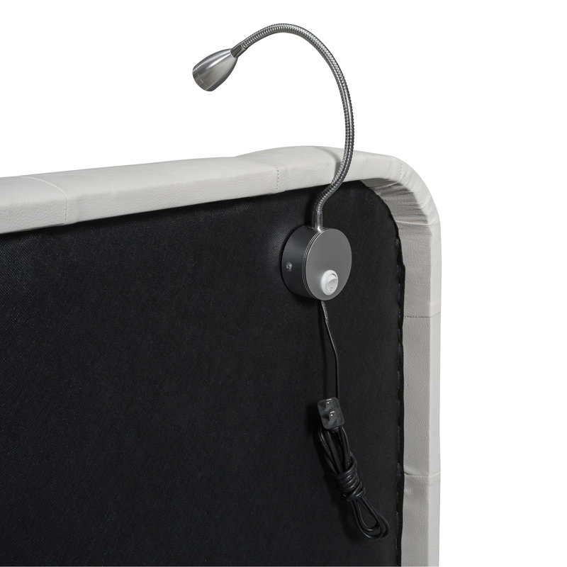 Grand lit plateforme tapissier avec 2 lampes de lecture, blanc