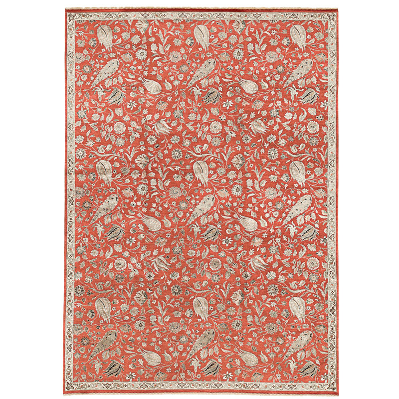 High-Quality Hand-Knotted Red And Gold Area Rug