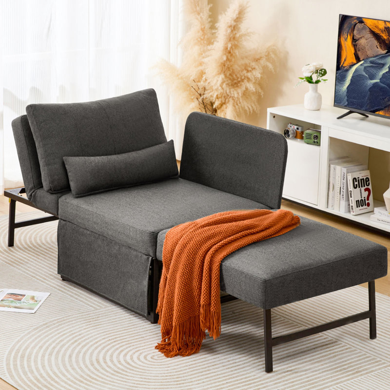 4-In-1 Convertible Sleeper Chair Bed, Dark Gray Linen