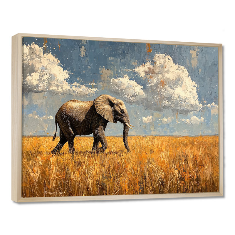 Éléphant Gullickson dans les plaines d'Afrique III - éléphant, art mural, H 12 po x l 20 po, Floater Framed, Brun