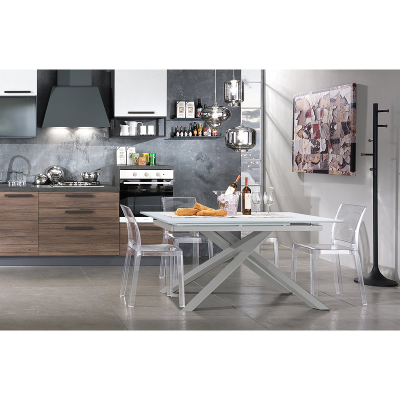 Dalessandro Glass Top Metal Base Dining Table, White