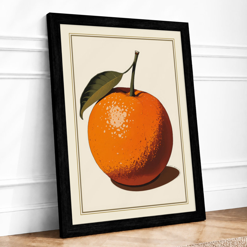 Single Orange Study Botanical - Framed Print, Black, A3 - 42.0 x 29.7 cm
