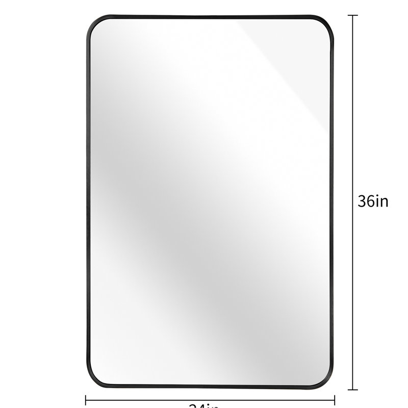 Rectangular 24x36 Inch Black Aluminum Framed Mirror For Bathroom Wall - 4mm Hd Non Distorted Glass, Shatter Proof, Easy Installation Crystal Clear Rust Aluminum, Shatterproof Design, Effortless