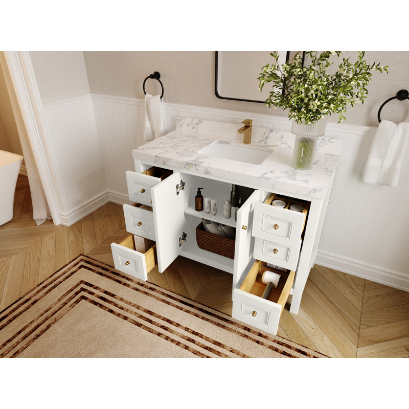Nashville X P 22 po Meuble-lavabo simple en albâtre, 1,5 PO – quartz Calacatta Laza