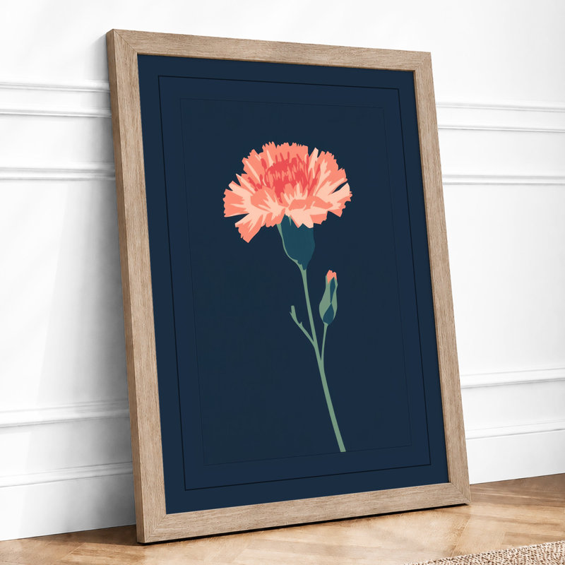 Coral Carnation Botanical - Framed Print, A4 - 29.7 x 21.0 cm, Oak