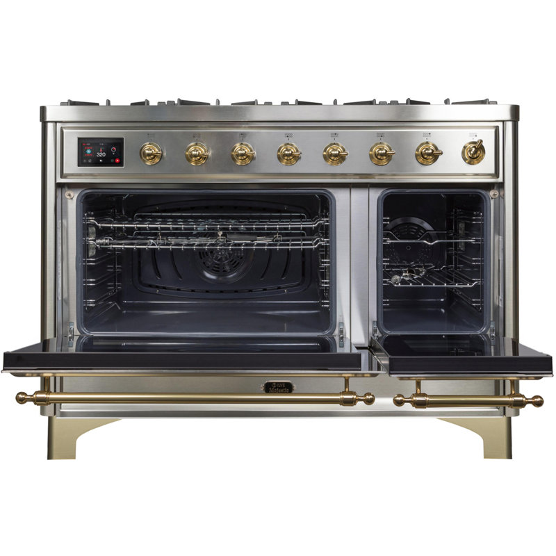 Cuisinière à double combustible de 48 pouces avec 8 brûleurs scellés et plaque chauffante ILVE Majestic II Series