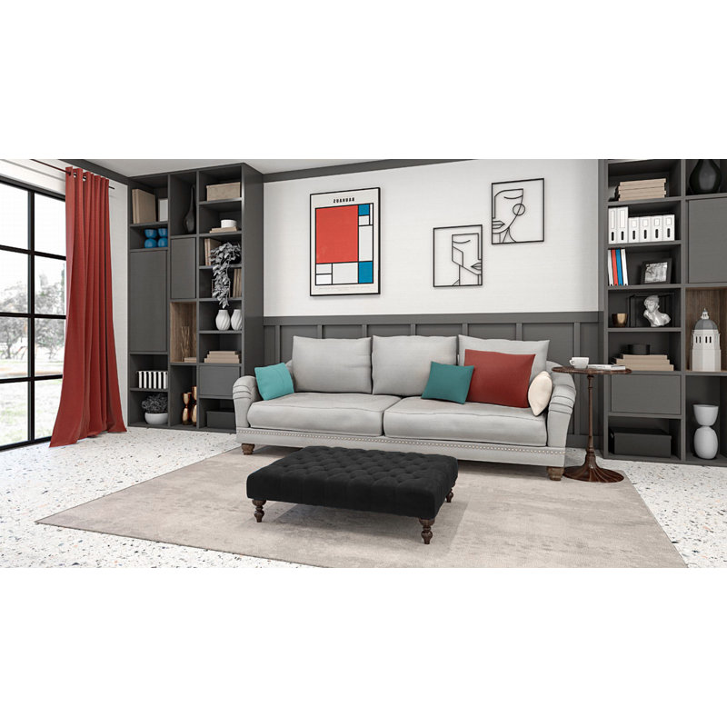 Ainura 100cm Wide Velvet Tufted Rectangle Solid Colour Cocktail Ottoman, Brown/Nut, Black