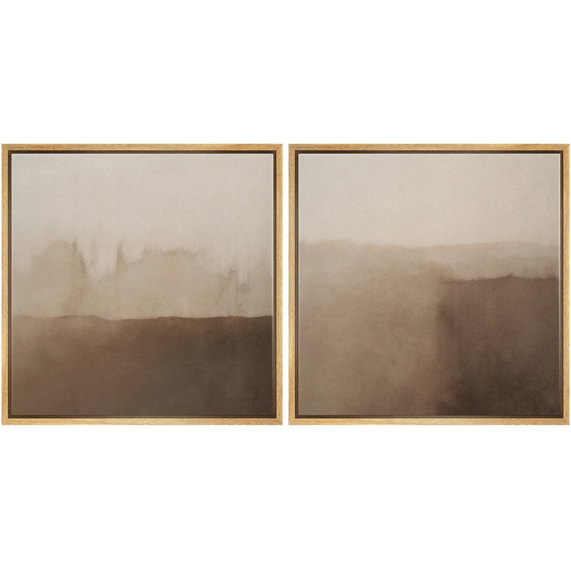 Warm Earth Tone Abstract Landscape Framed Canvas Wall Art - Minimalist Set of 2 for Modern Living Room, 24" H x 48" W