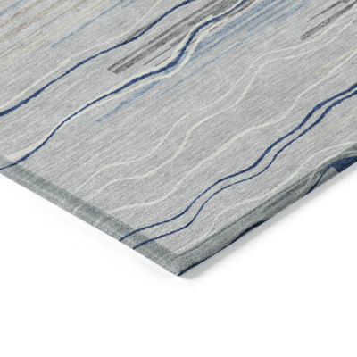 Tapis intérieur lavable rayé gris 5 pi x 8 pi