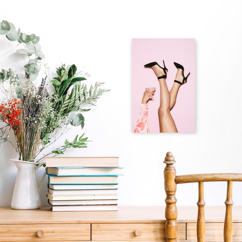 «Pink Heels Celebration Elegant Playful Vibrant», art mural, H 18 po x l 12 po