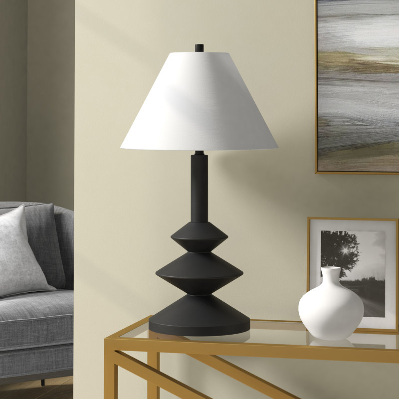 Kialie 28" Tall Triple Gourd Lamp with Fabric Shade, Black