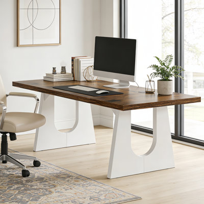 70.86-Inch Wood Executive Desk, Large Computer Office Desk With Thickened Tabletop And Wood Base For Home Office