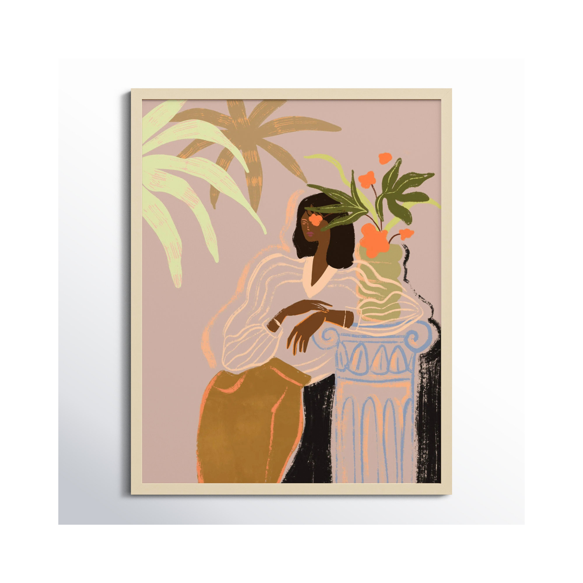 Lady in Waiting by Arty Guava Wood Framed Wall Art Print, Brown, 33" H x 26" W