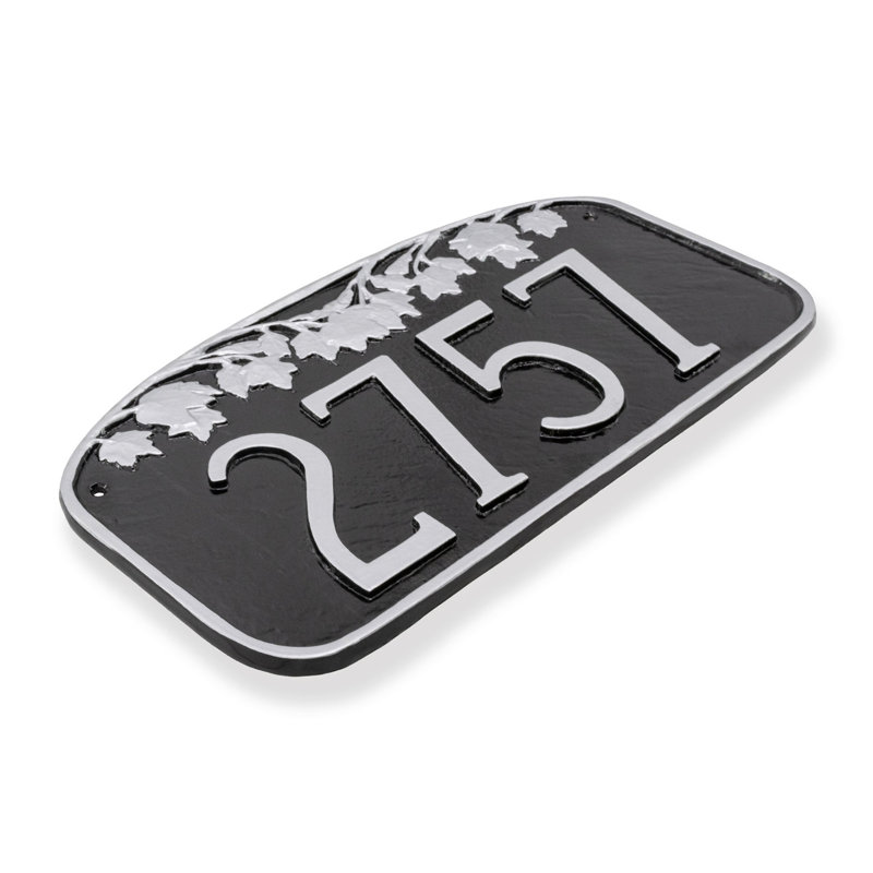 Plaque d'adresse feuille d'érable, Oui, Noir/argenté
