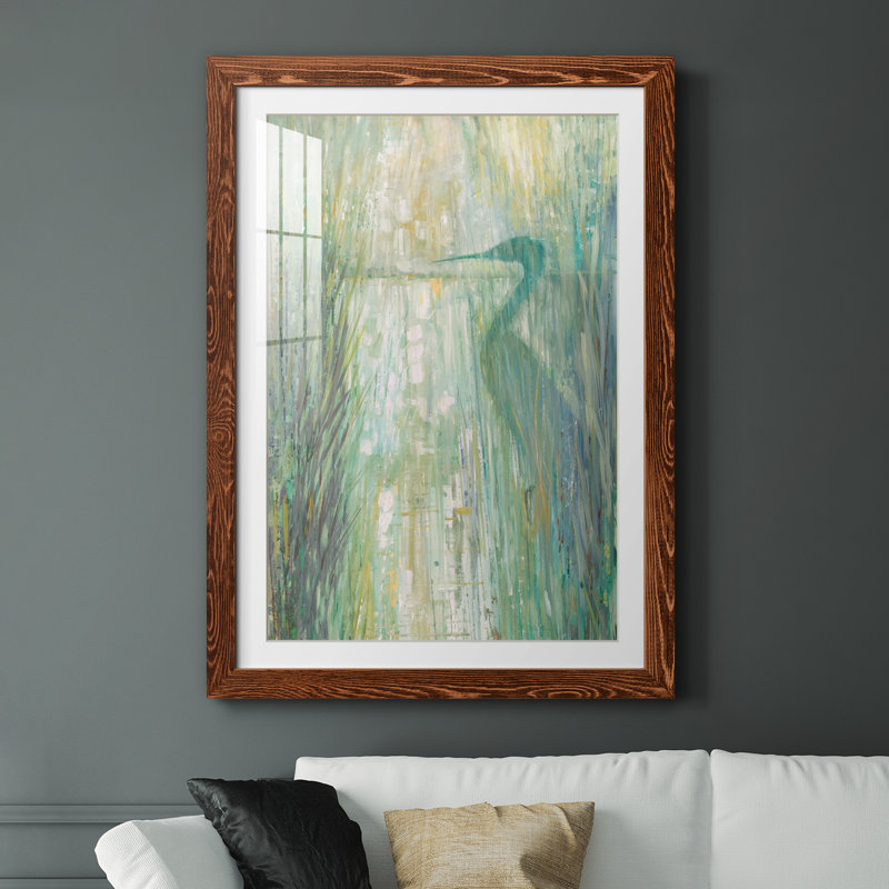 Morning Egret II - peinture encadrée, H 37,5 po x l 27,5 po x P 1,5 po, Cadre en érable