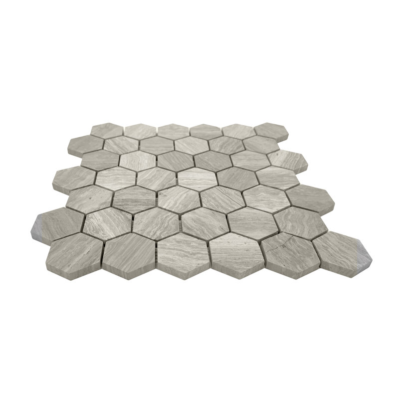 12" x 12" Wooden White Marble Honeycomb Mosaic Wall & Floor Tile, Cream/Beige