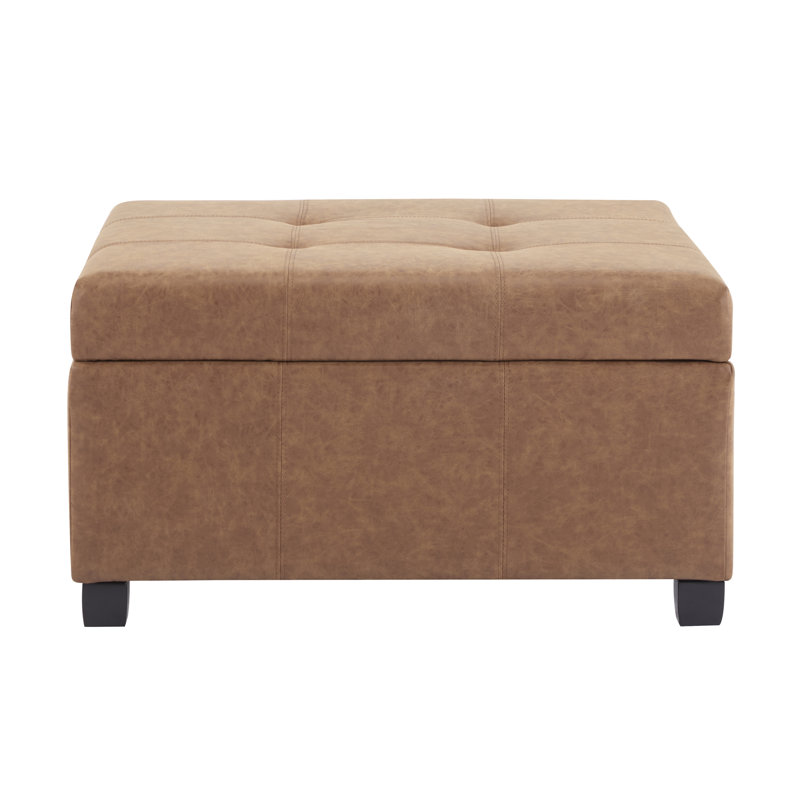 Repose-pieds carré de 35 po en similicuir brun avec tabouret et banc rembourré avec rangement caché | Idée cadeau, Brun