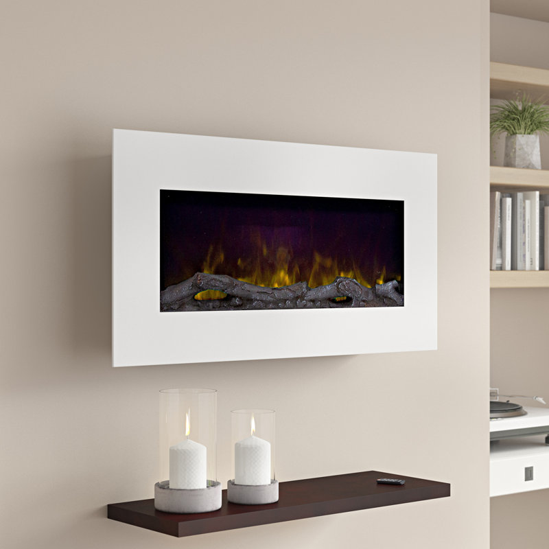 Ivy Bronx 36-Inch Wall Mounted Electric Fireplace - 10-Color LED Flame and 3 Media Backgrounds with Adjustable Brightness and Remote
