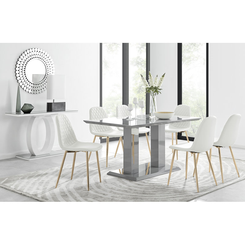 Ensemble de table de salle à manger Eubanks, gris, Blanc / or