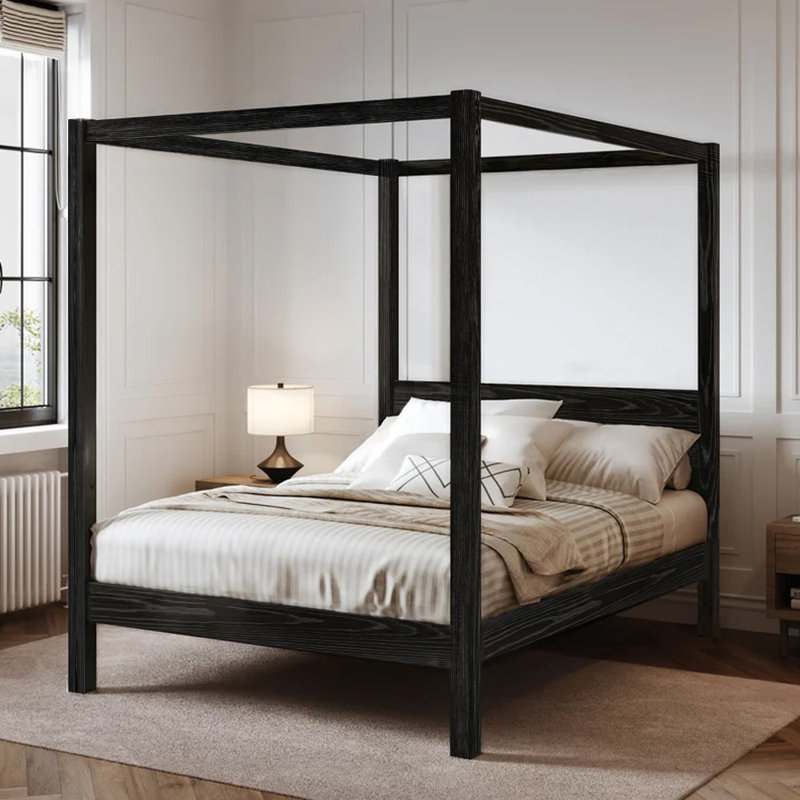 Rochester Solid Wood Bed, European Kingsize (160 x 200 cm), Black Wash
