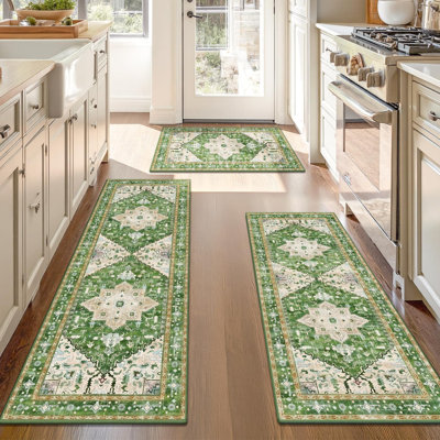 Vintage Faux Nylon Fleece Non-Slip Kitchen Mat & Runner (Set of 3)