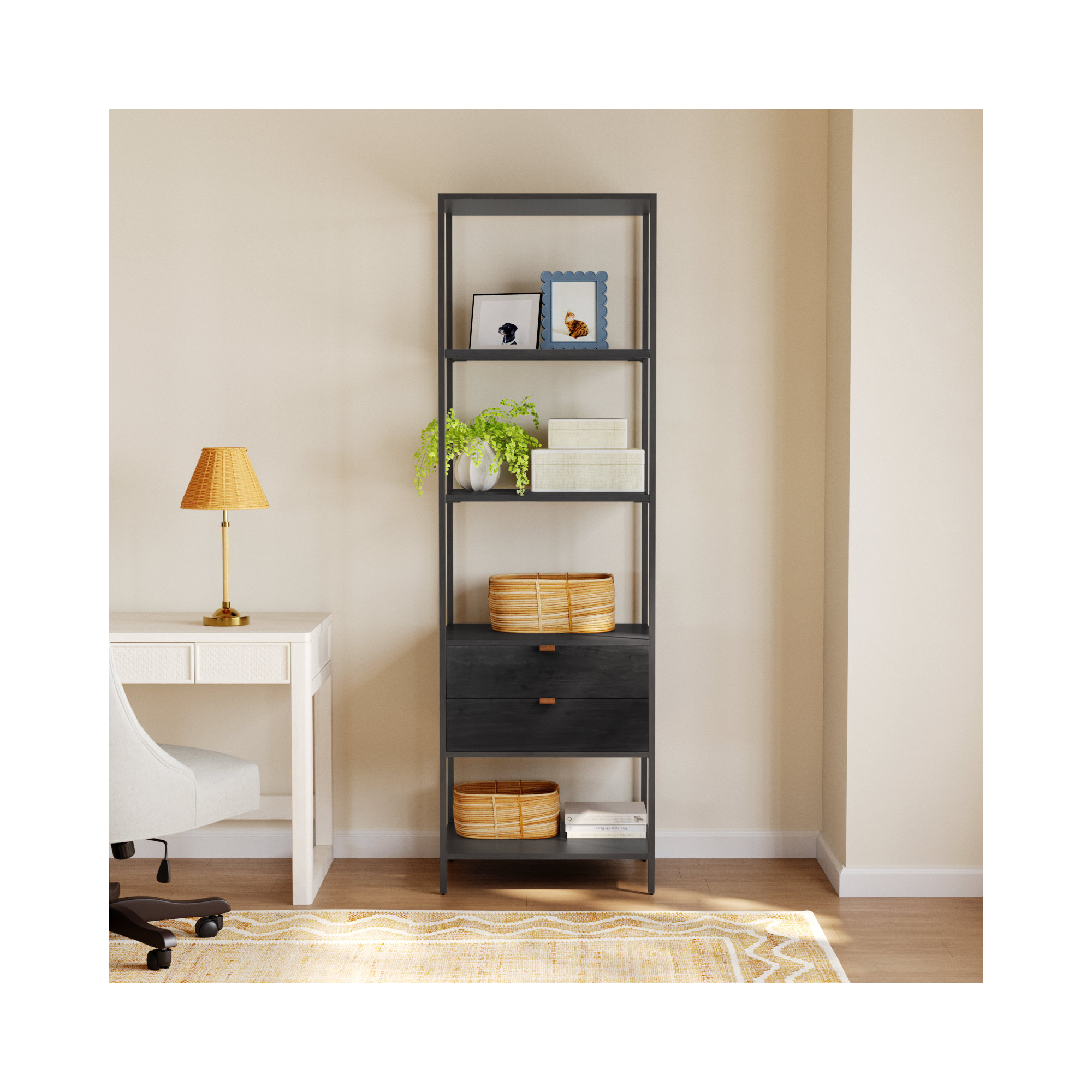 Loki Trey Bookshelf - Black Wash Poplar, Black Wash Poplar