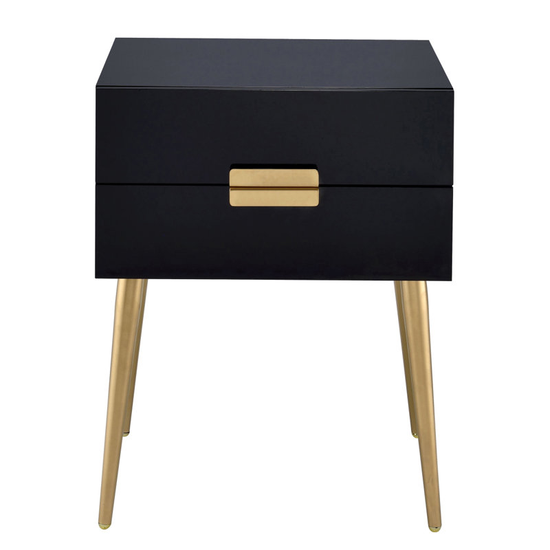 Table d'appoint dorée avec 2 tiroirs, Jaune clair