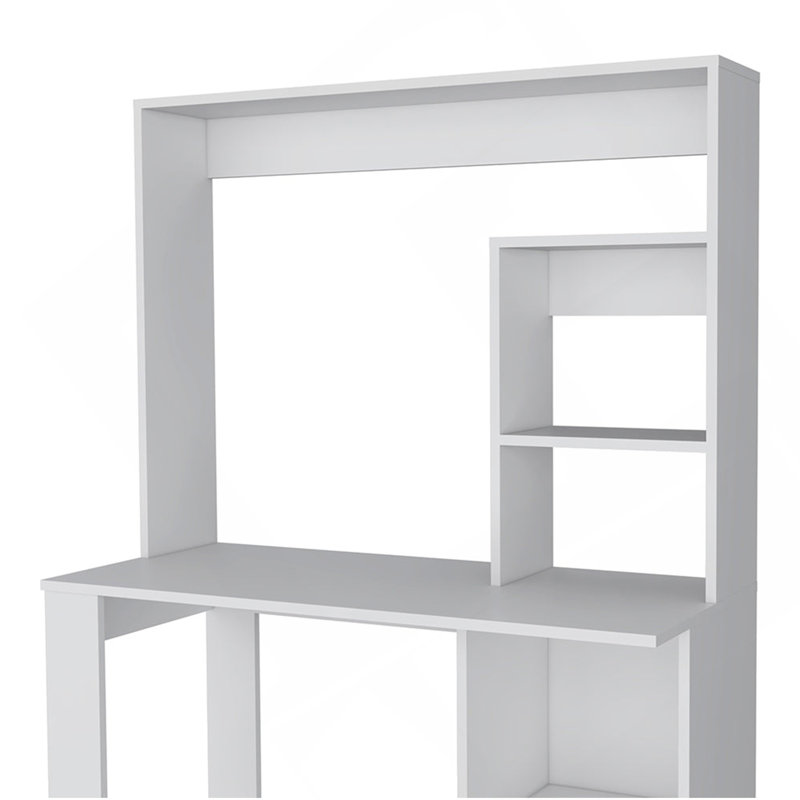 Bureau d'ordinateur avec huche et tablettes de rangement Carroll, Blanc