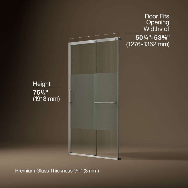 Elate Tall Sliding Shower Door, 75-1/2-In H X 50-1/4 - 53-5/8-In W, With Heavy 5/16-In Thick Crystal Clear Glass With Privacy Band