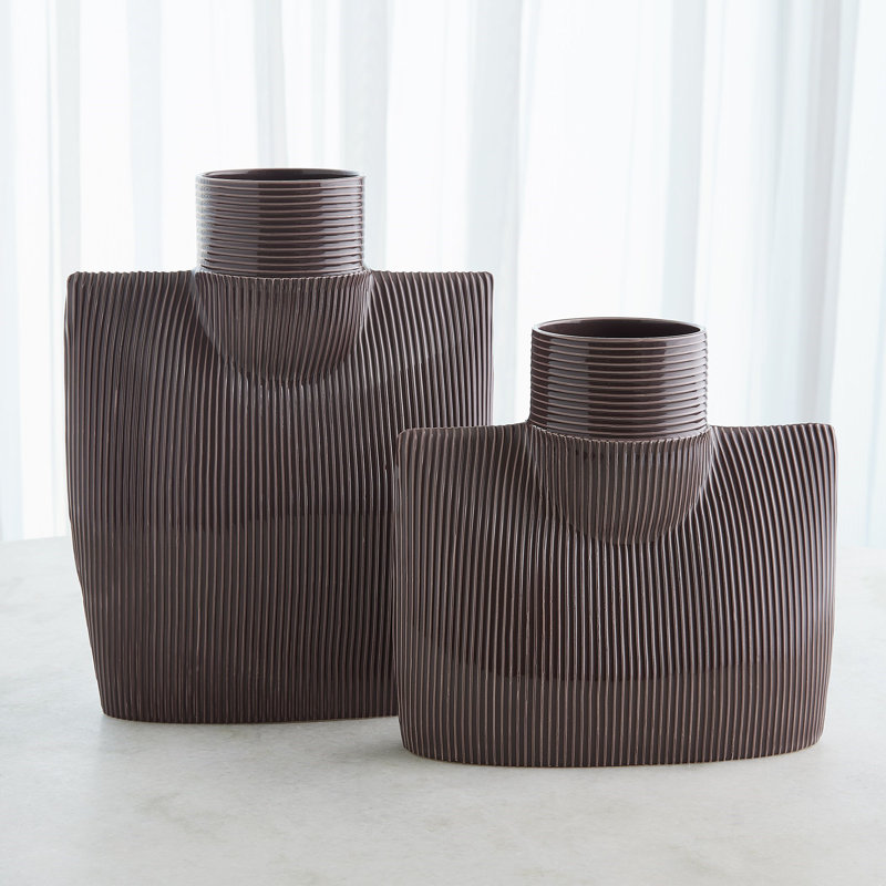 Ribbed Collar Vase-Plum-Sm, 11.5" H x 12.25" W x 5.25 D