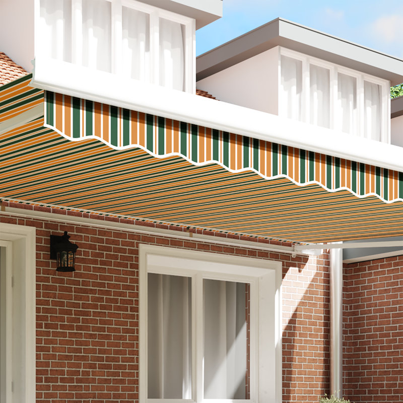 Breakwater Bay 20cm D Retractable Patio Awning, Green/Yellow Striped, 480 cm W x 20 cm D