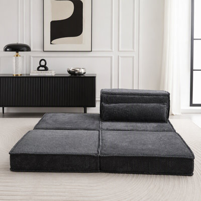 Canapé à accoudoirs compressible, sans assemblage, gris foncé