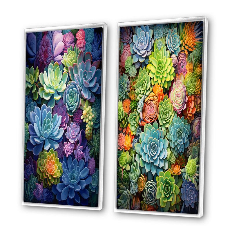 «Blue Green Succulents Botanical Oasis», 2 pièces, Cadre blanc, H 24 po x l 20 po