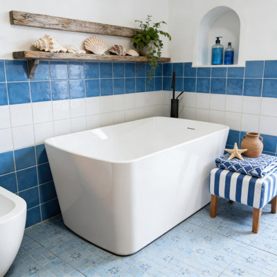 49" Acrylic Freestanding Bathtub, Deep Soaking Oval Stand Alone Tub with Chrome Overflow and Drain, Easy Install for Small Bathroom Renovation