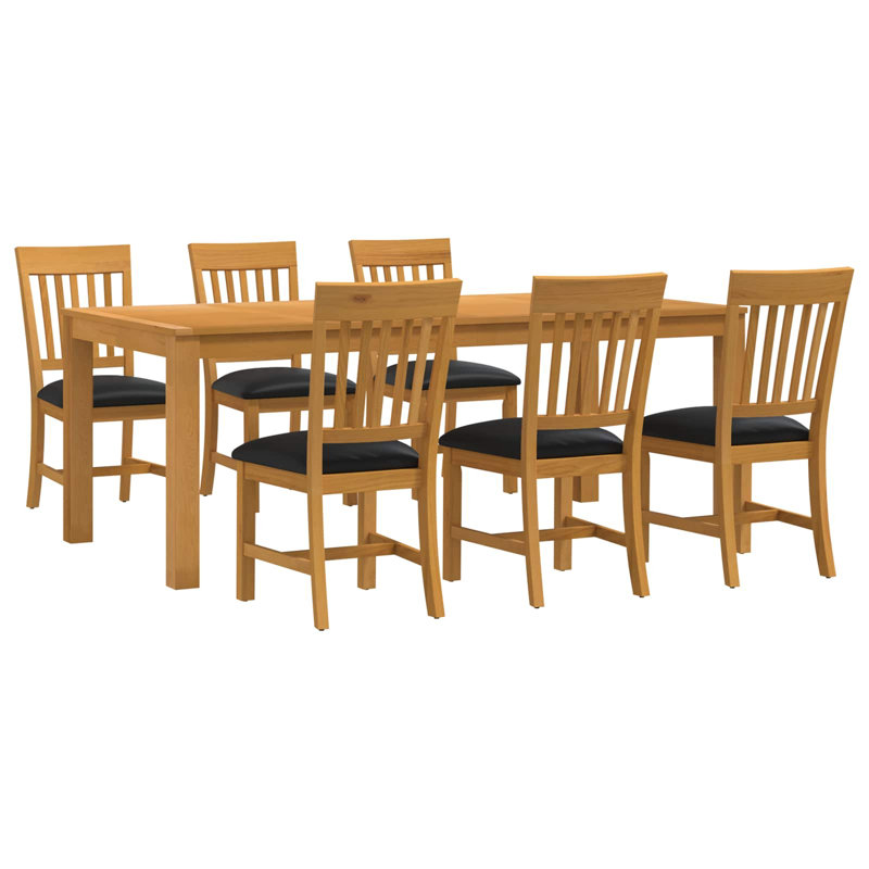 Oak Solid Wood Dining Set, 75cm H x 200cm W x 100cm D, 7