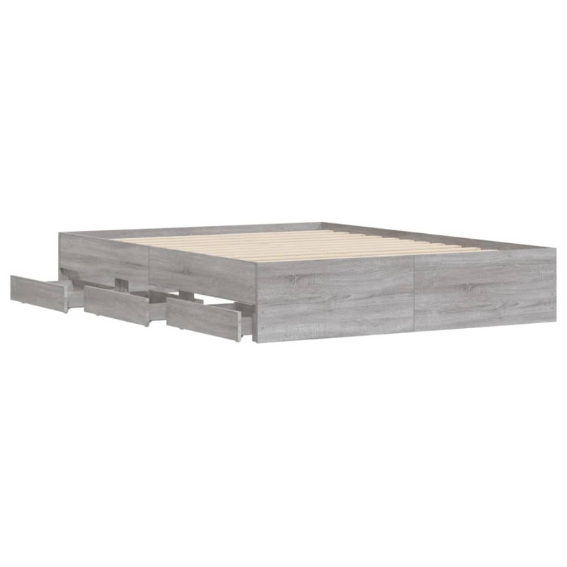 17 Stories Bed Frame With Drawers Double Engineered Wood, EU Double - 140 x 200 cm, Grey Sonoma