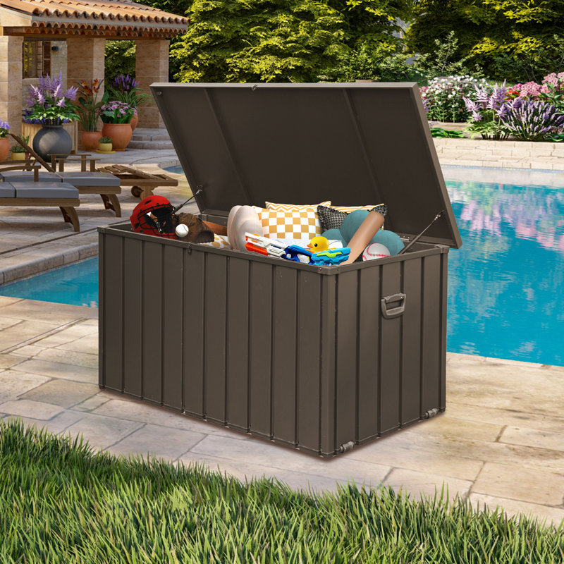 Boîte de rangement en métal pour l'extérieur et l'intérieur Gallons, H 27,56 po x l 49,41 po x P 24,69 po, Brun