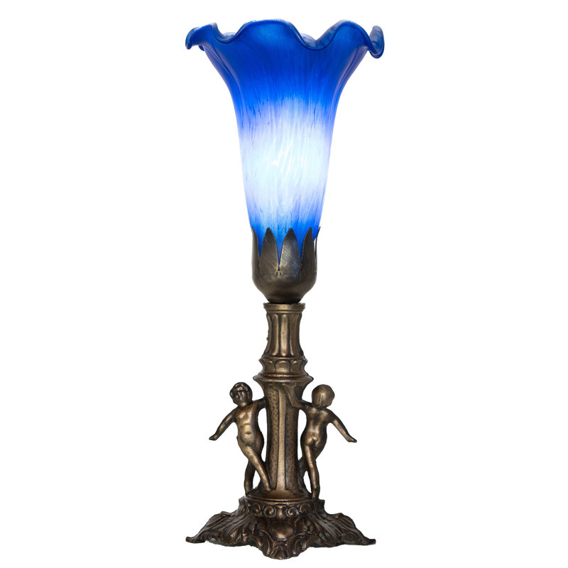 11" High Blue Tiffany Pond Lily Maidens Mini Lamp, Blue