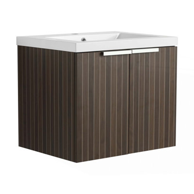 Armoire de salle de bain avec lavabo en résine, portes à fermeture douce, conception à fixation flottante