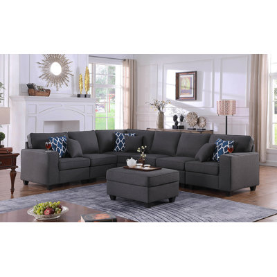 Canapé modulaire en L gris foncé de 7 po avec repose-pieds et porte-gobelet Cooper
