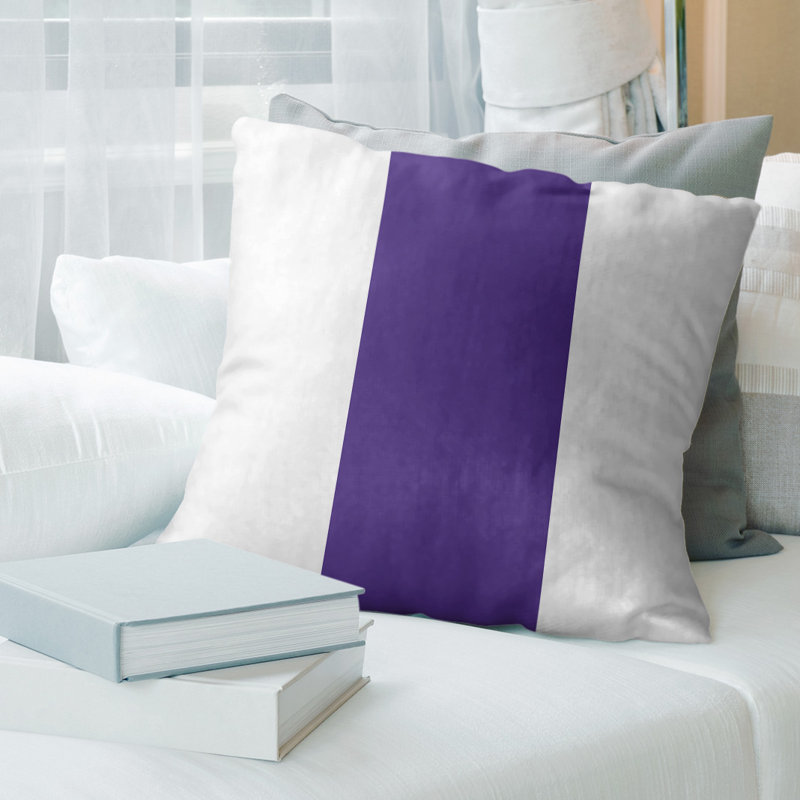 Leather/Suede Reversible Throw Pillow, 14" x 14", White/Purple/White