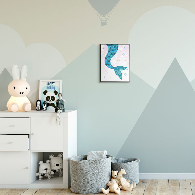 «Nautical Mermaid Scale Tail Sea» par Ziwei Li - impression d'art graphique, Giclée encadrée noir minuit