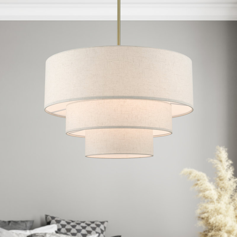 Lustre gradué à hauteur réglable à 4 lumières Bertan, Laiton antique, Beige