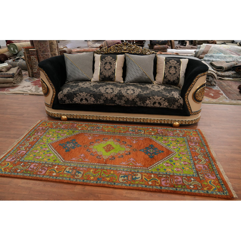 Geometric Traditional Orange Rug 4x8