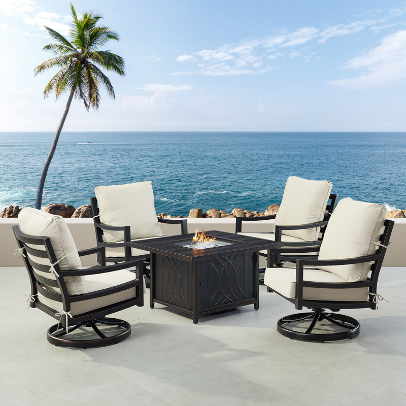 Ferruh 4 - Person Patio Conversation Set with Cushions, Light Gray