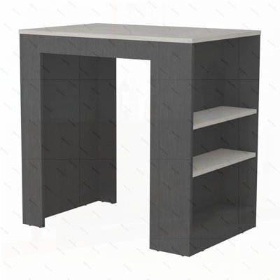 Harlan Kitchen Island, Counter Height Table Top with 3-Side Shelf