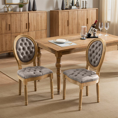 Set Of 2 Upholstered Oval Tufted Side Chair
