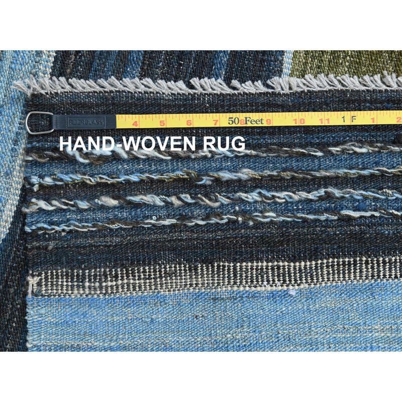 Tapis bleu en laine tissé à plat 10 pi 7 po x 13 pi 8 po DC9D471916304FEAAC7EF6FE22968886