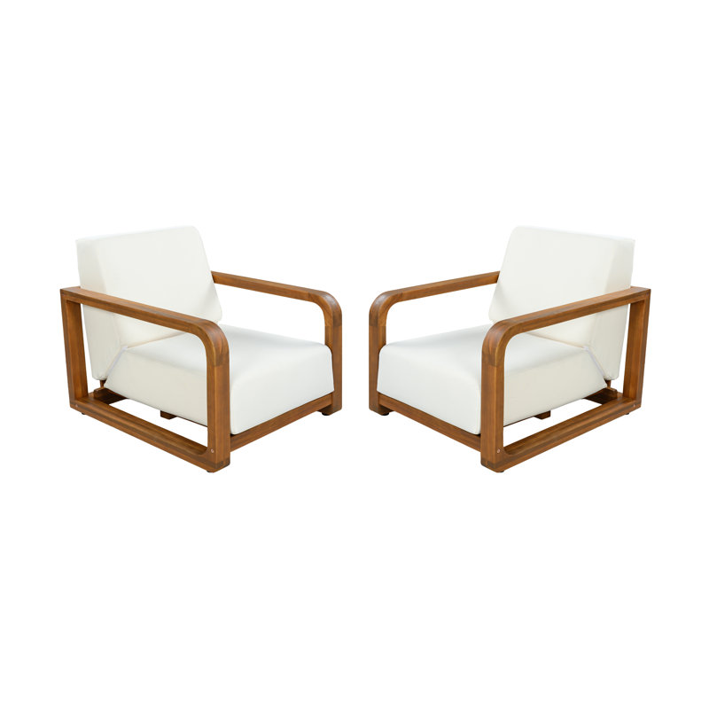 Chaise d'appoint de patio moderne Galvin avec coussin épais et structure en bois d'acacia, 2
