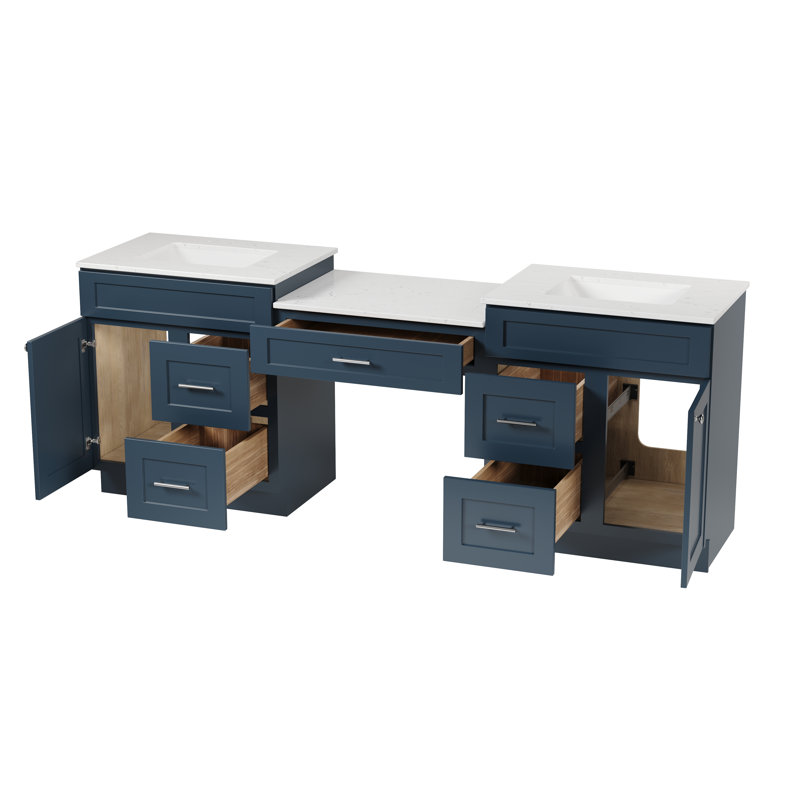 91'' Double Bathroom Vanity with Quartz Top, Blue